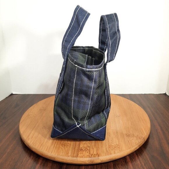 LL Bean Mini Tote Bag Green Blue Nylon Plaid Everyday Lightweight 297818 - Picture 3 of 10